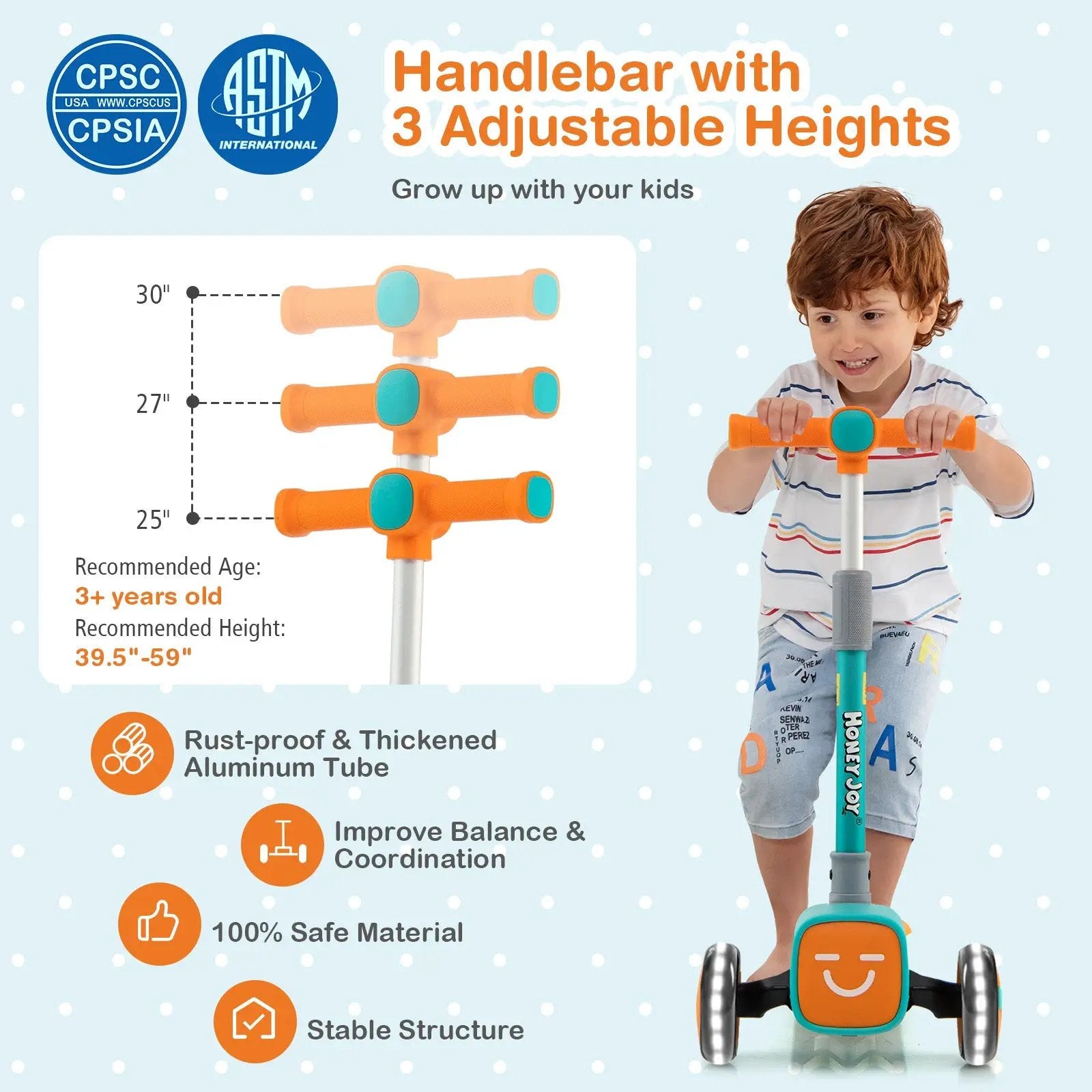 Folding Adjustable Kids Toy Scooter with LED Flashing Wheels Horn 4 Emoji Covers by DirectDeals