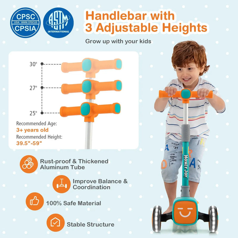 Folding Adjustable Kids Toy Scooter with LED Flashing Wheels Horn 4 Emoji Covers by DirectDeals