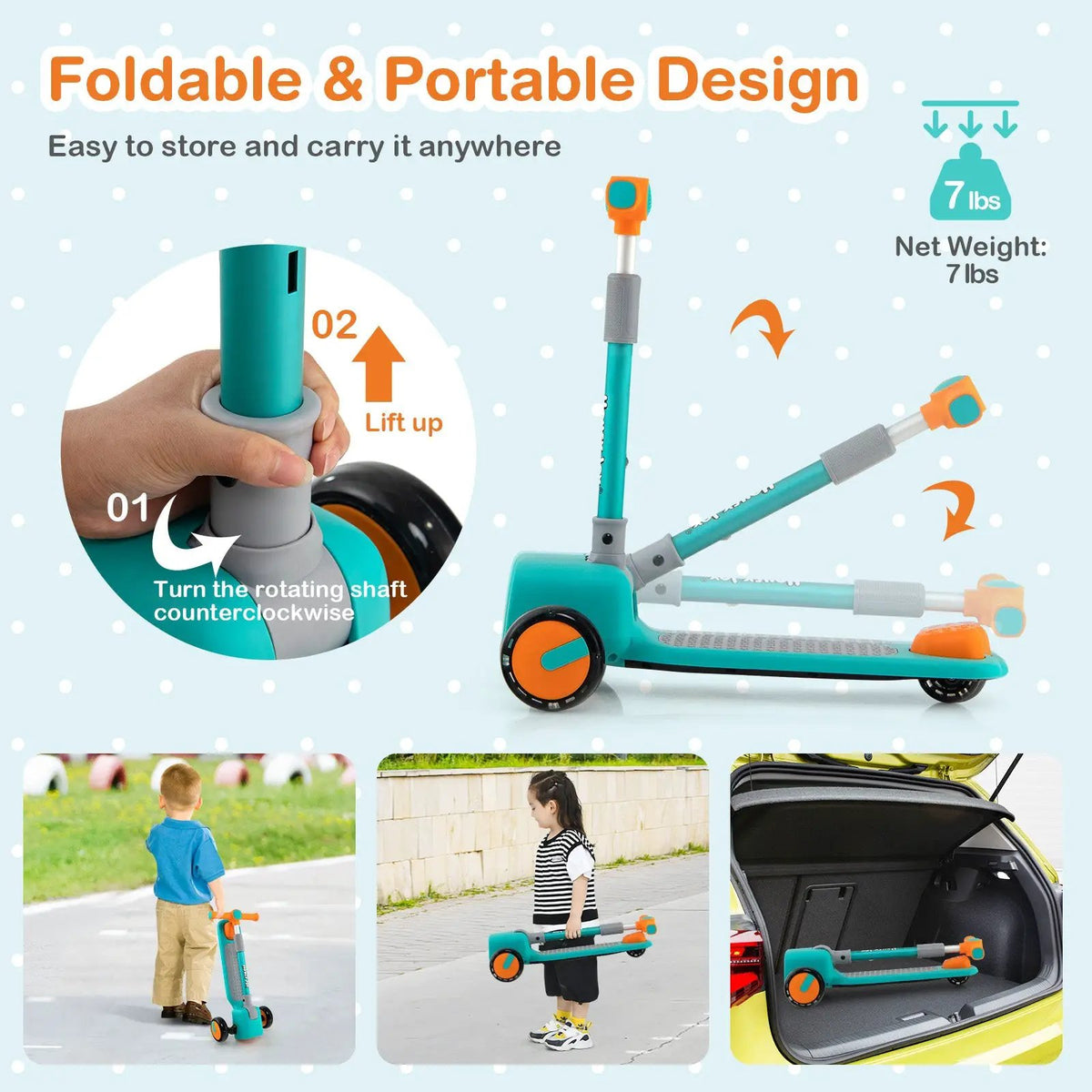 Folding Adjustable Kids Toy Scooter with LED Flashing Wheels Horn 4 Emoji Covers, photo 6 of 9