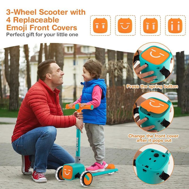 Folding Adjustable Kids Toy Scooter with LED Flashing Wheels Horn 4 Emoji Covers by DirectDeals