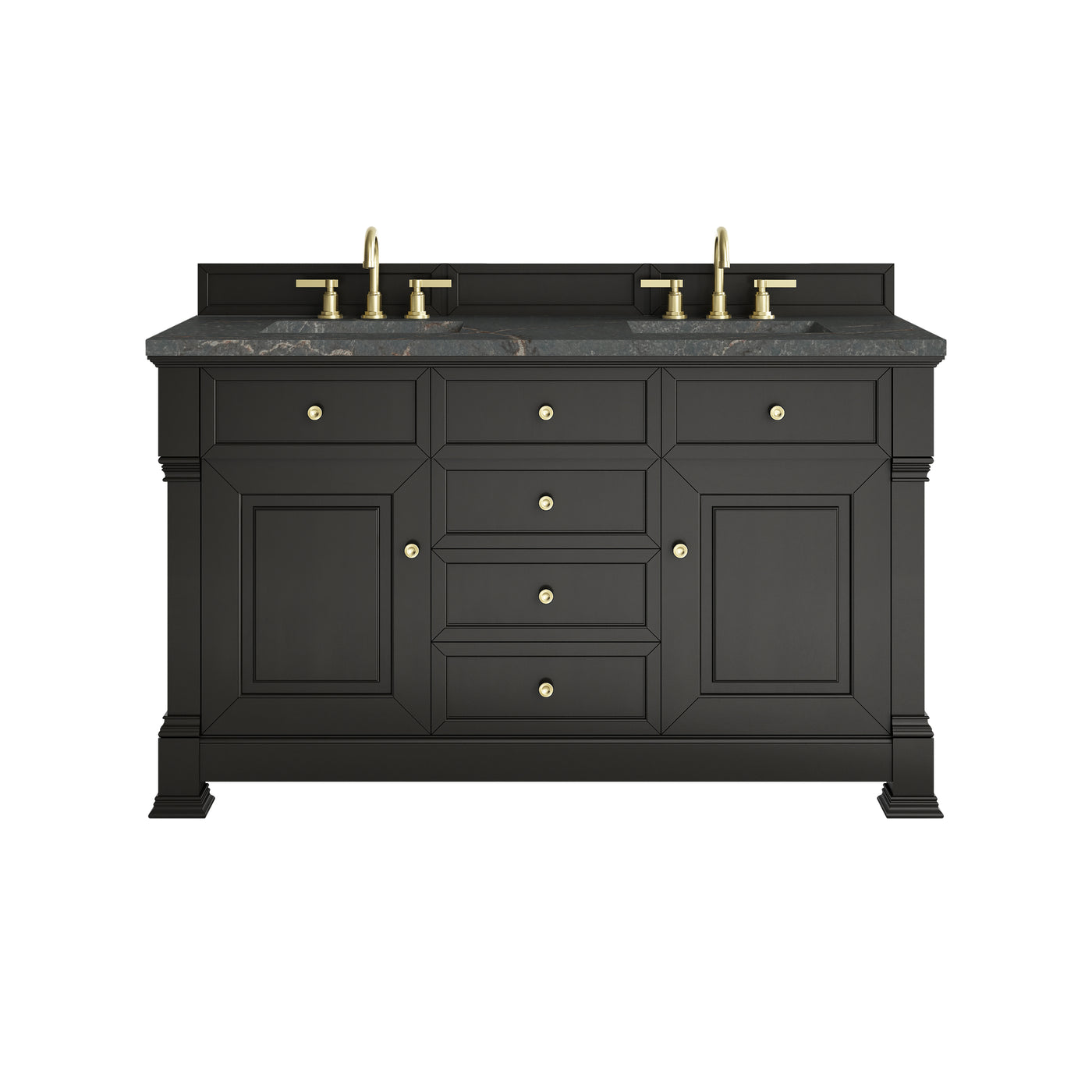 James Martin Brookfield 60" Double Bathroom Vanity, Black Onyx with Parisien Bleu countertop