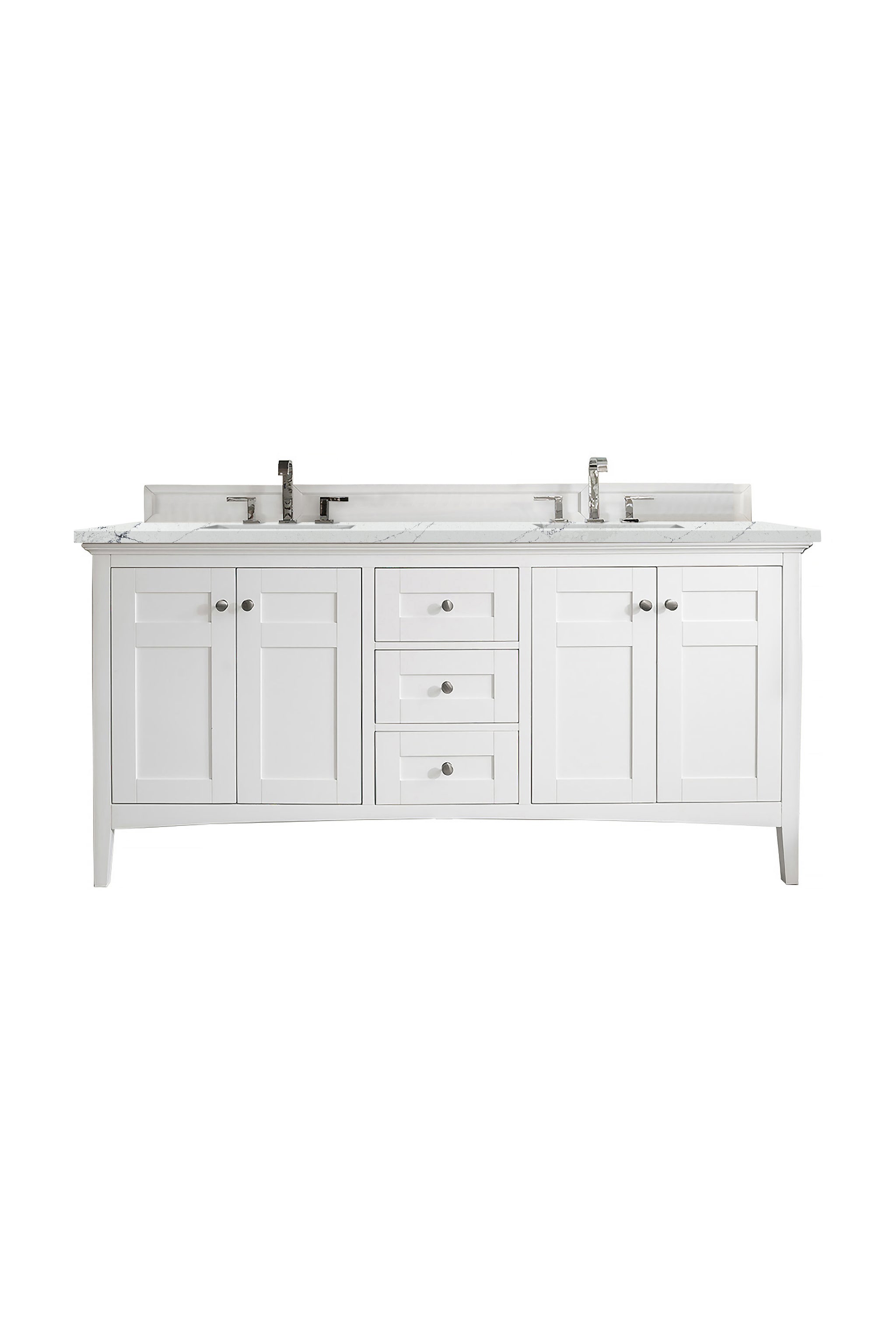 James Martin Palisades 72" Double Bathroom Vanity, Bright White with Ethereal Noctis countertop