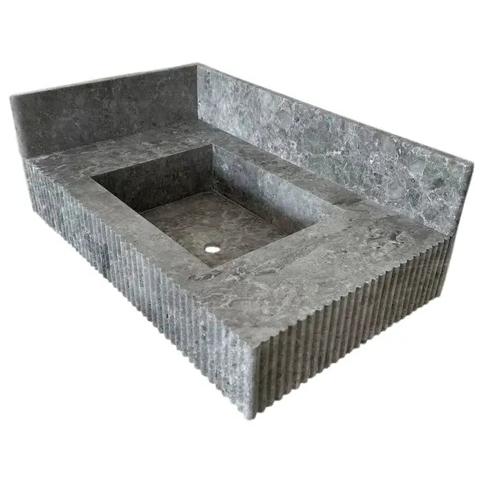 Tundra Gray Marble Rectangular Sink 16x32 - 6 Inch Backsplash by GobekDesign