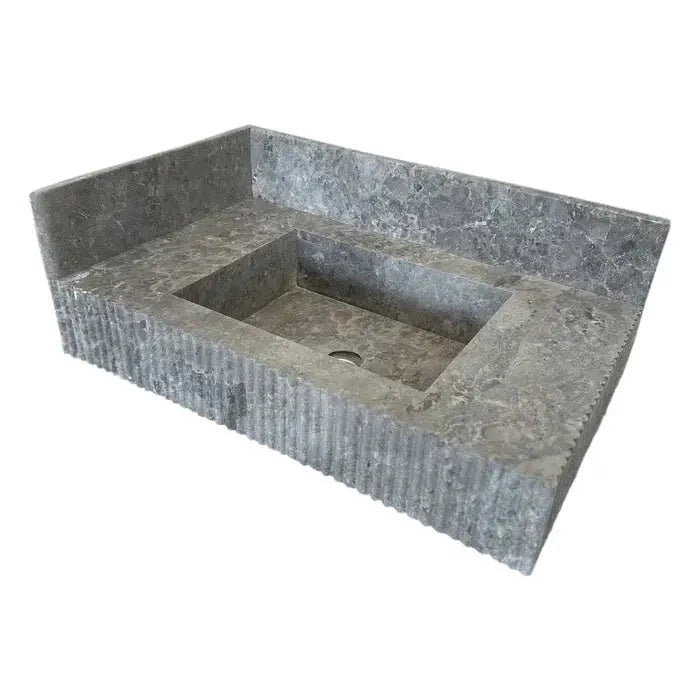 Tundra Gray Marble Rectangular Sink 16x32 - 6 Inch Backsplash by GobekDesign