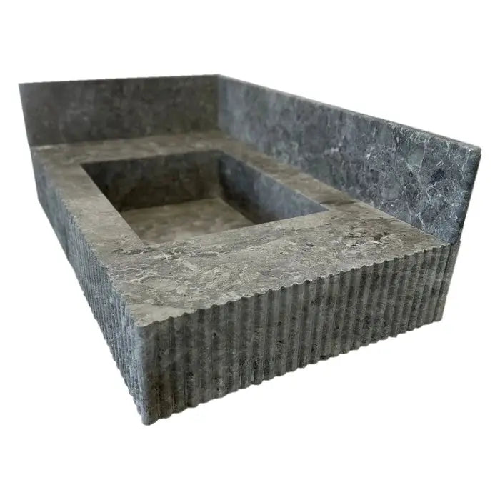 Tundra Gray Marble Rectangular Sink 16x32 - 6 Inch Backsplash by GobekDesign