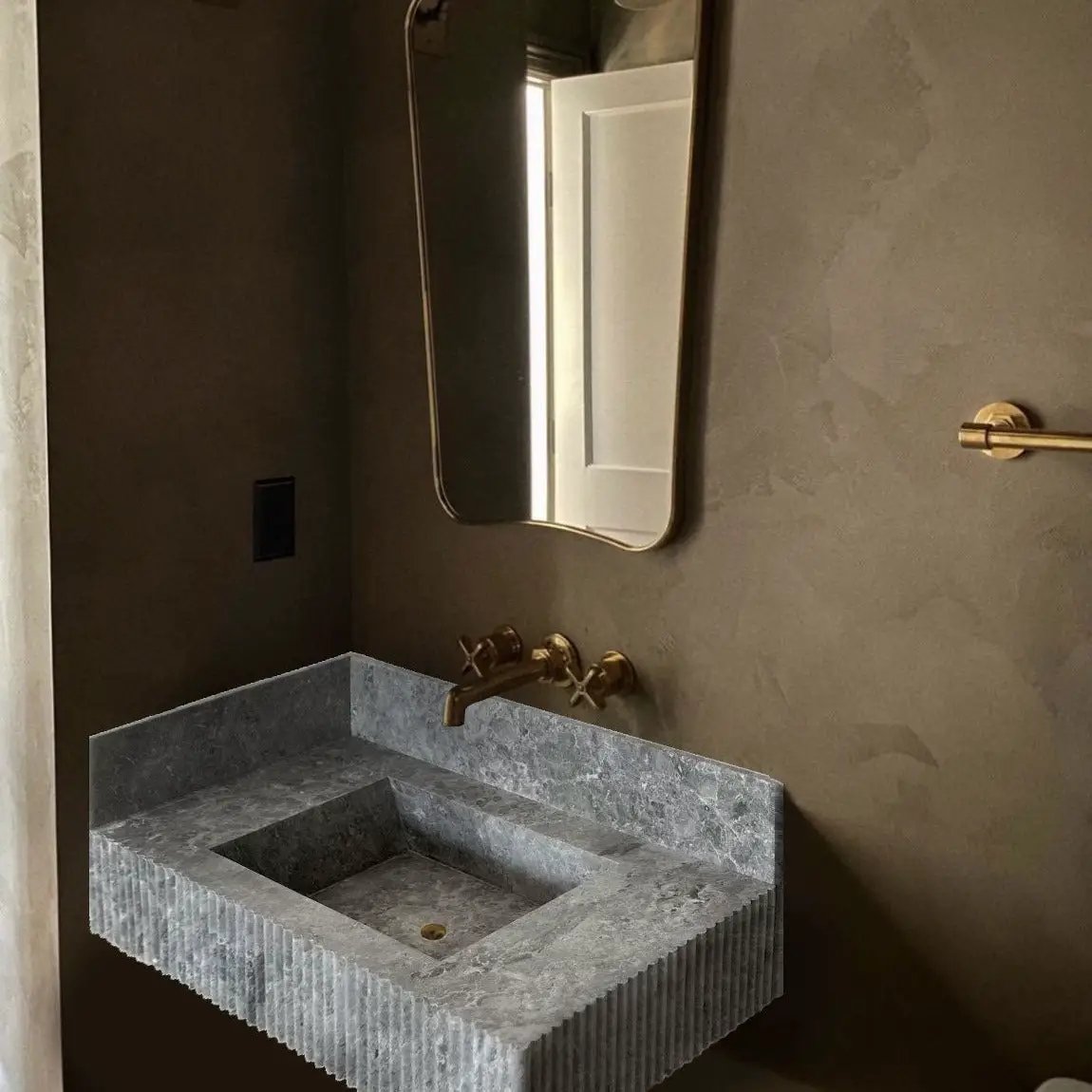 Tundra Gray Marble Rectangular Sink 16x32 - 6 Inch Backsplash by GobekDesign