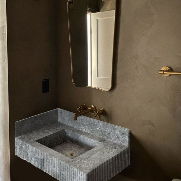 Tundra Gray Marble Rectangular Sink 16x32 - 6 Inch Backsplash