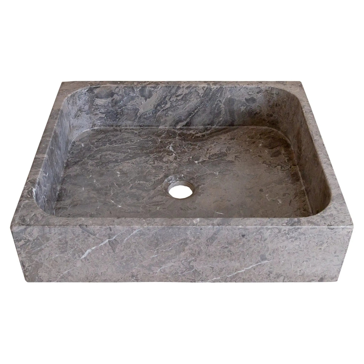 Tundra Gray Marble Turkish Handcrafted Farmhouse Apron Front Rectangular Sink 16x19.5x5 by GobekDesign