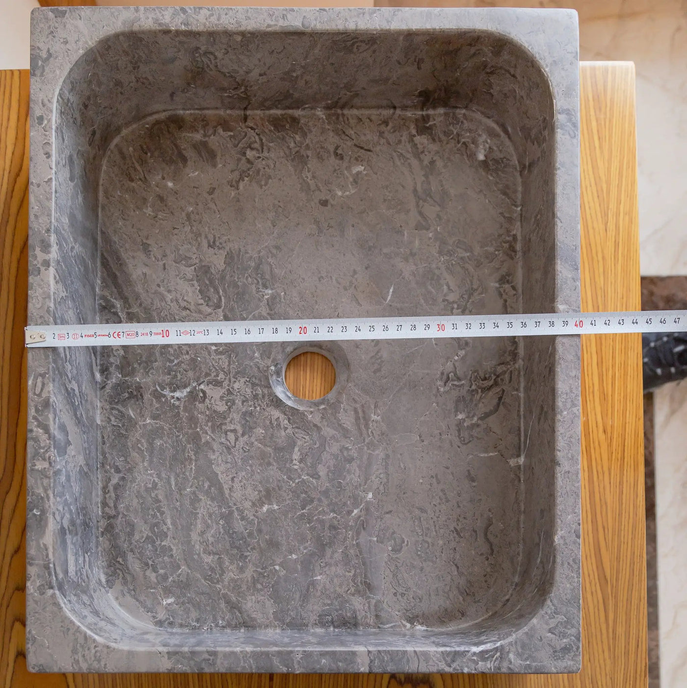 Tundra Gray Marble Turkish Handcrafted Farmhouse Apron Front Rectangular Sink 16x19.5x5 by GobekDesign