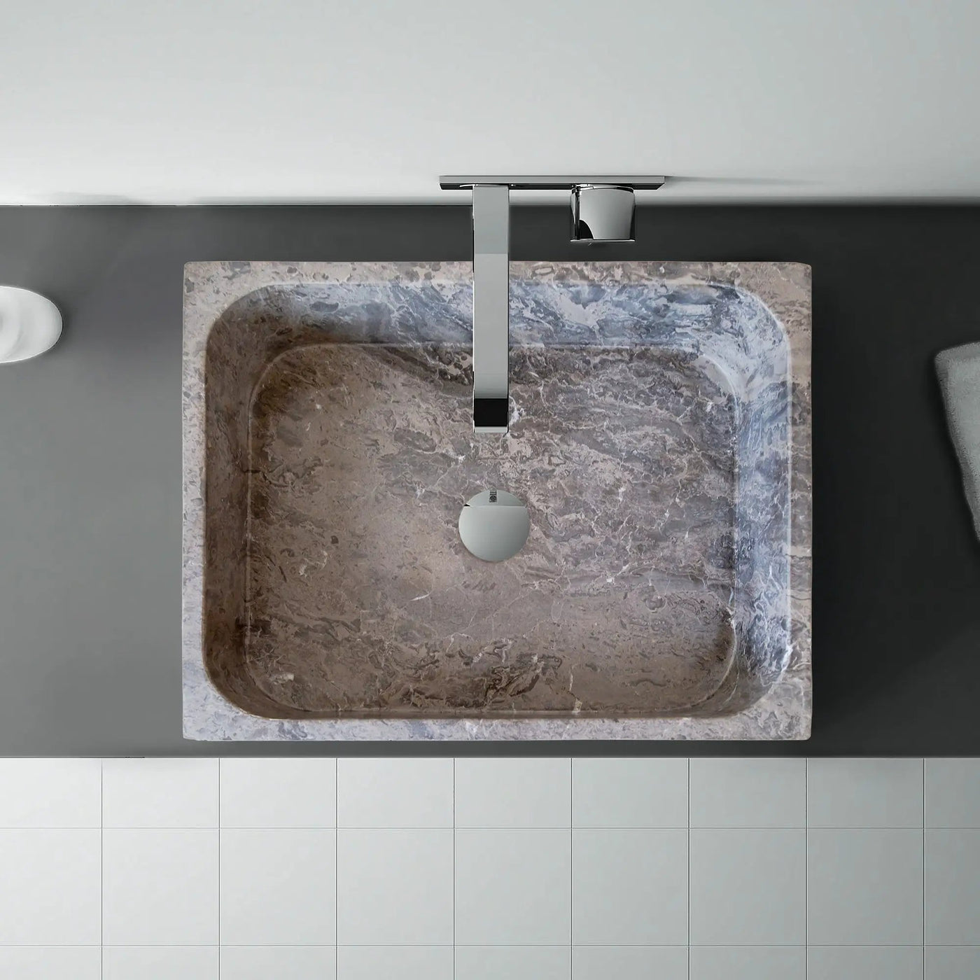 Tundra Gray Marble Turkish Handcrafted Farmhouse Apron Front Rectangular Sink 16x19.5x5 by GobekDesign