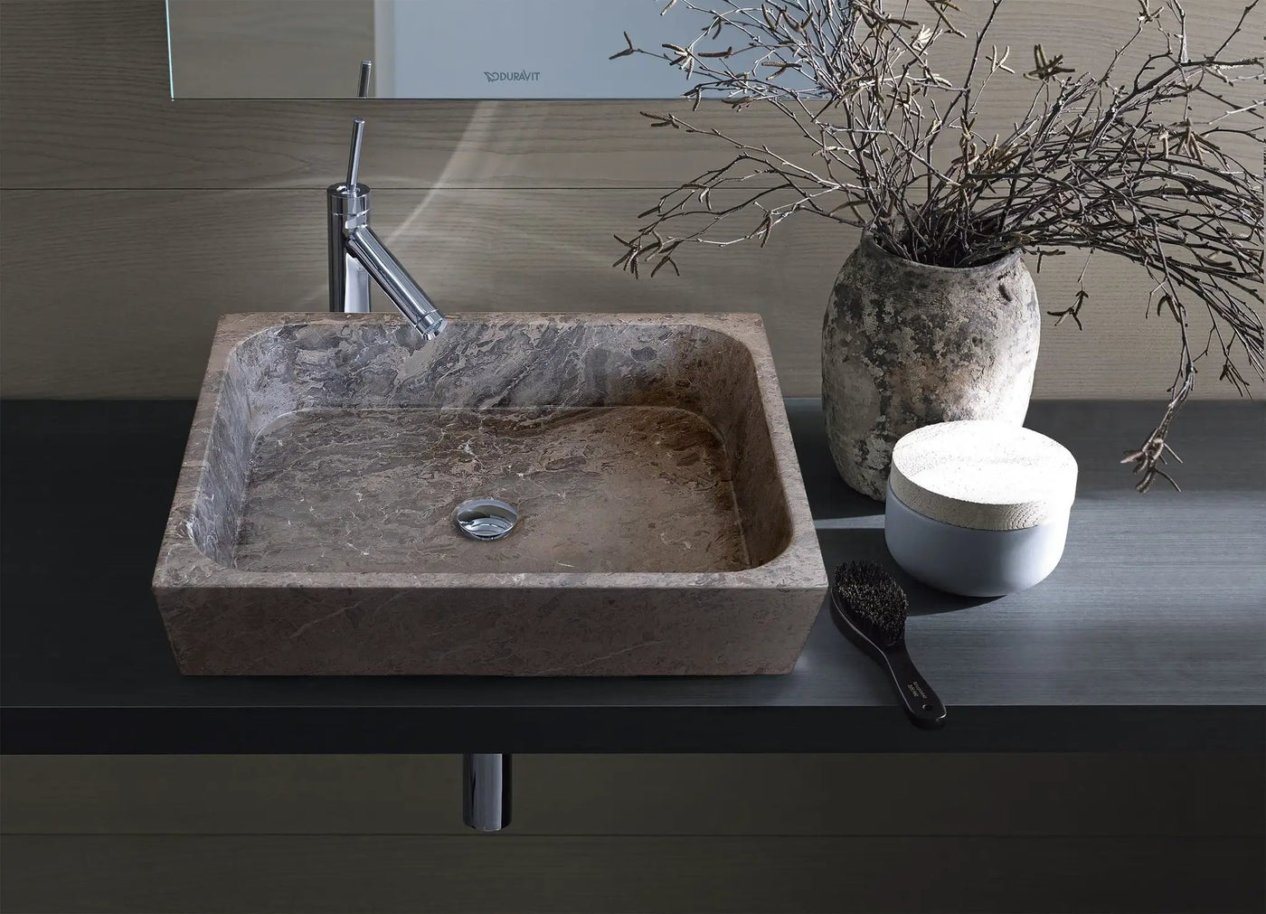 Tundra Gray Marble Turkish Handcrafted Farmhouse Apron Front Rectangular Sink 16x19.5x5 by GobekDesign
