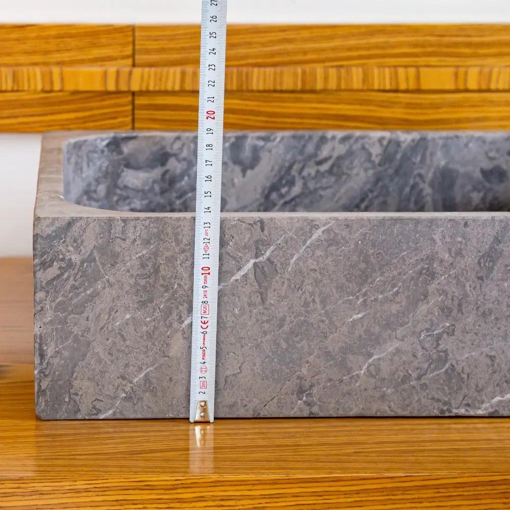 Tundra Gray Marble Turkish Handcrafted Farmhouse Apron Front Rectangular Sink 16x19.5x5 by GobekDesign