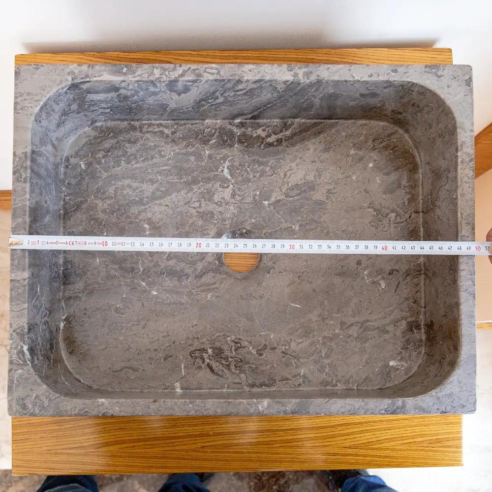Tundra Gray Marble Turkish Handcrafted Farmhouse Apron Front Rectangular Sink 16x19.5x5 by GobekDesign