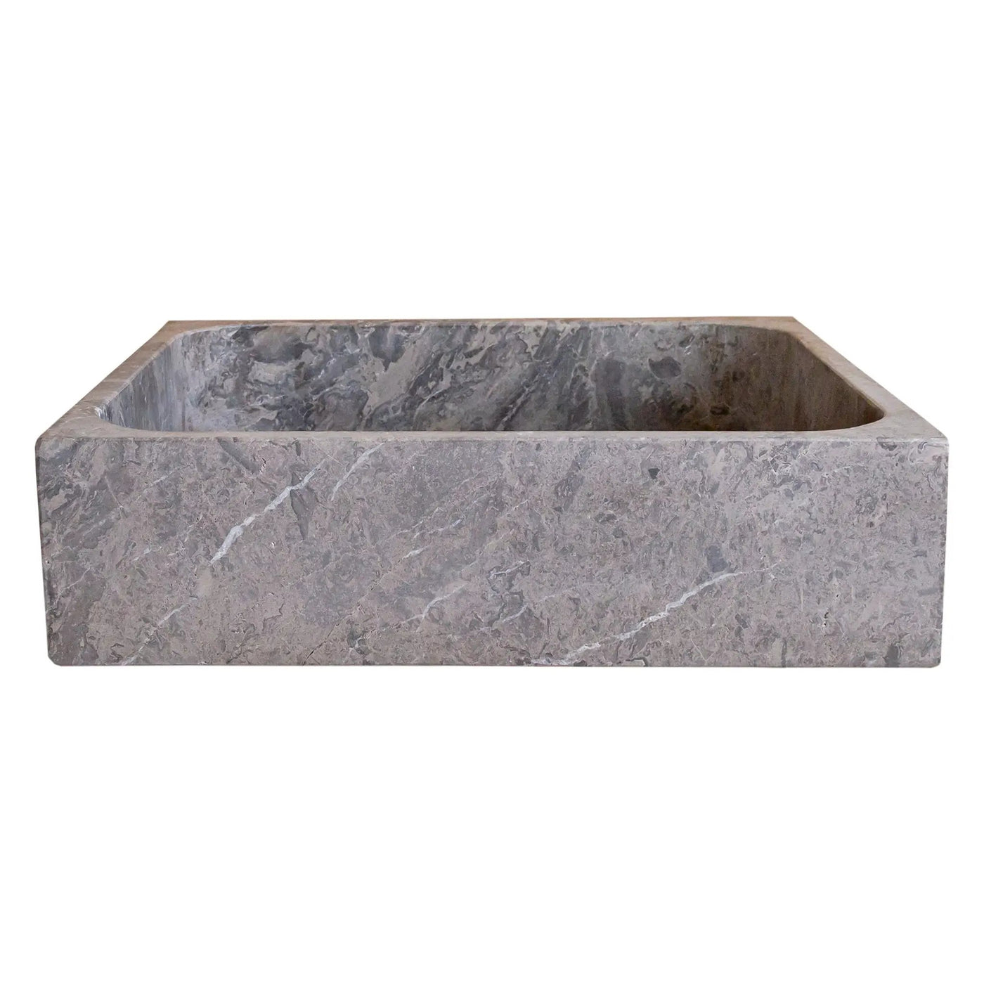 Tundra Gray Marble Turkish Handcrafted Farmhouse Apron Front Rectangular Sink 16x19.5x5 by GobekDesign