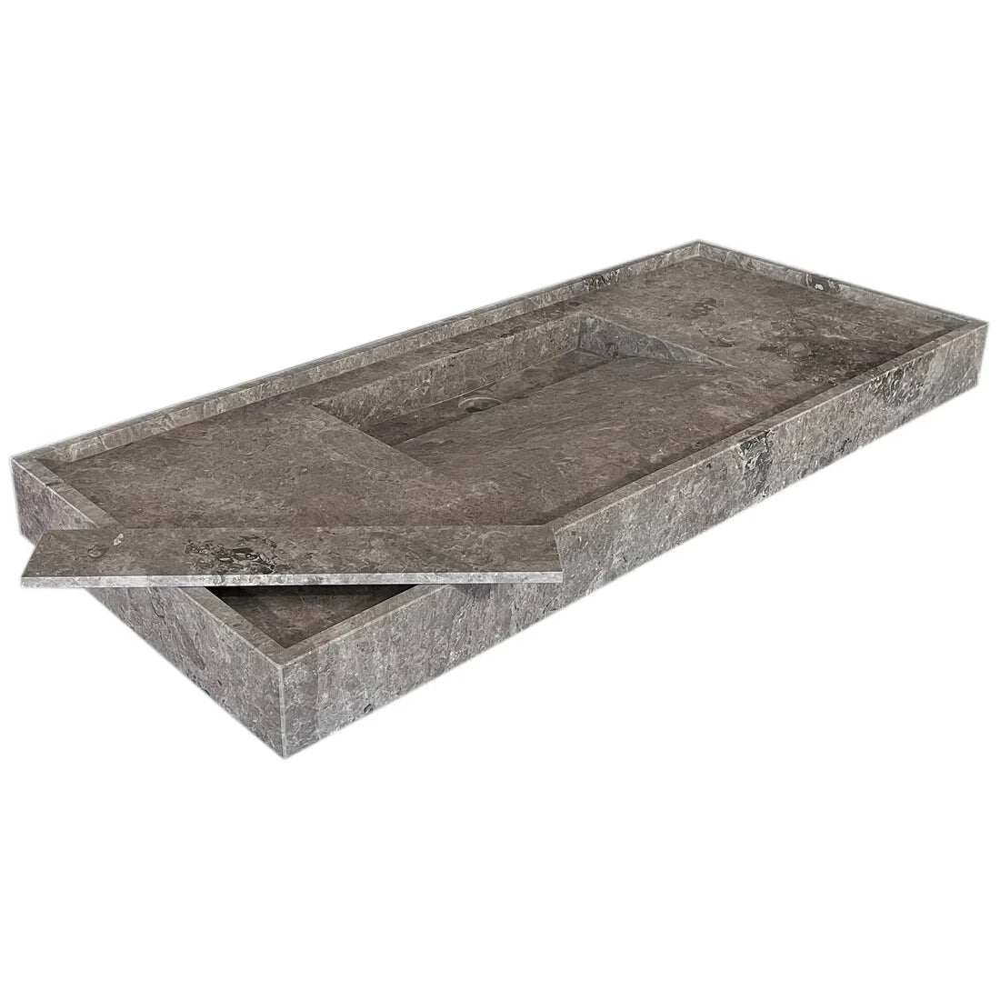 Tundra Grey Marble Rectangular Wall-mount Bathroom Sink Hidden Drain (W)20" (L)48" (H)5" by GobekDesign