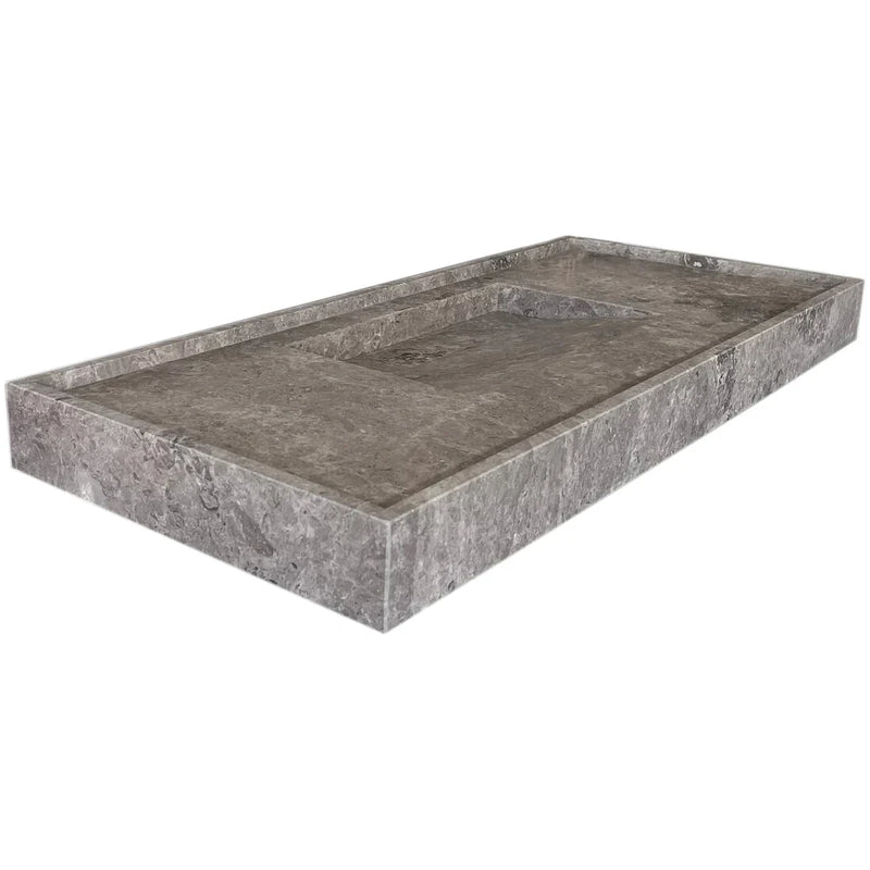 Tundra Grey Marble Rectangular Wall-mount Bathroom Sink Hidden Drain (W)20" (L)48" (H)5" by GobekDesign