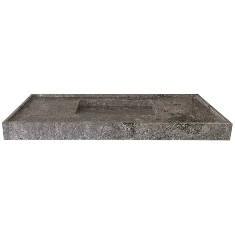 Tundra Grey Marble Rectangular Wall-mount Bathroom Sink Hidden Drain (W)20" (L)48" (H)5" by GobekDesign