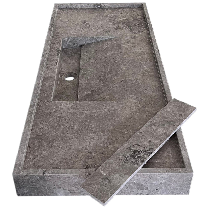Tundra Grey Marble Rectangular Wall-mount Bathroom Sink Hidden Drain (W)20" (L)48" (H)5" by GobekDesign
