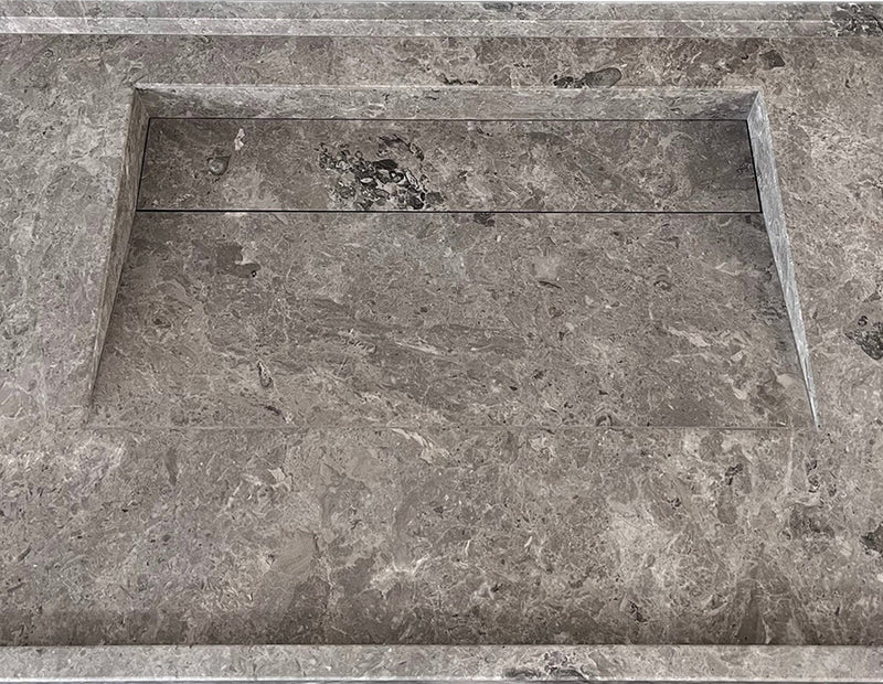 Tundra Grey Marble Rectangular Wall-mount Bathroom Sink Hidden Drain (W)20" (L)48" (H)5" by GobekDesign