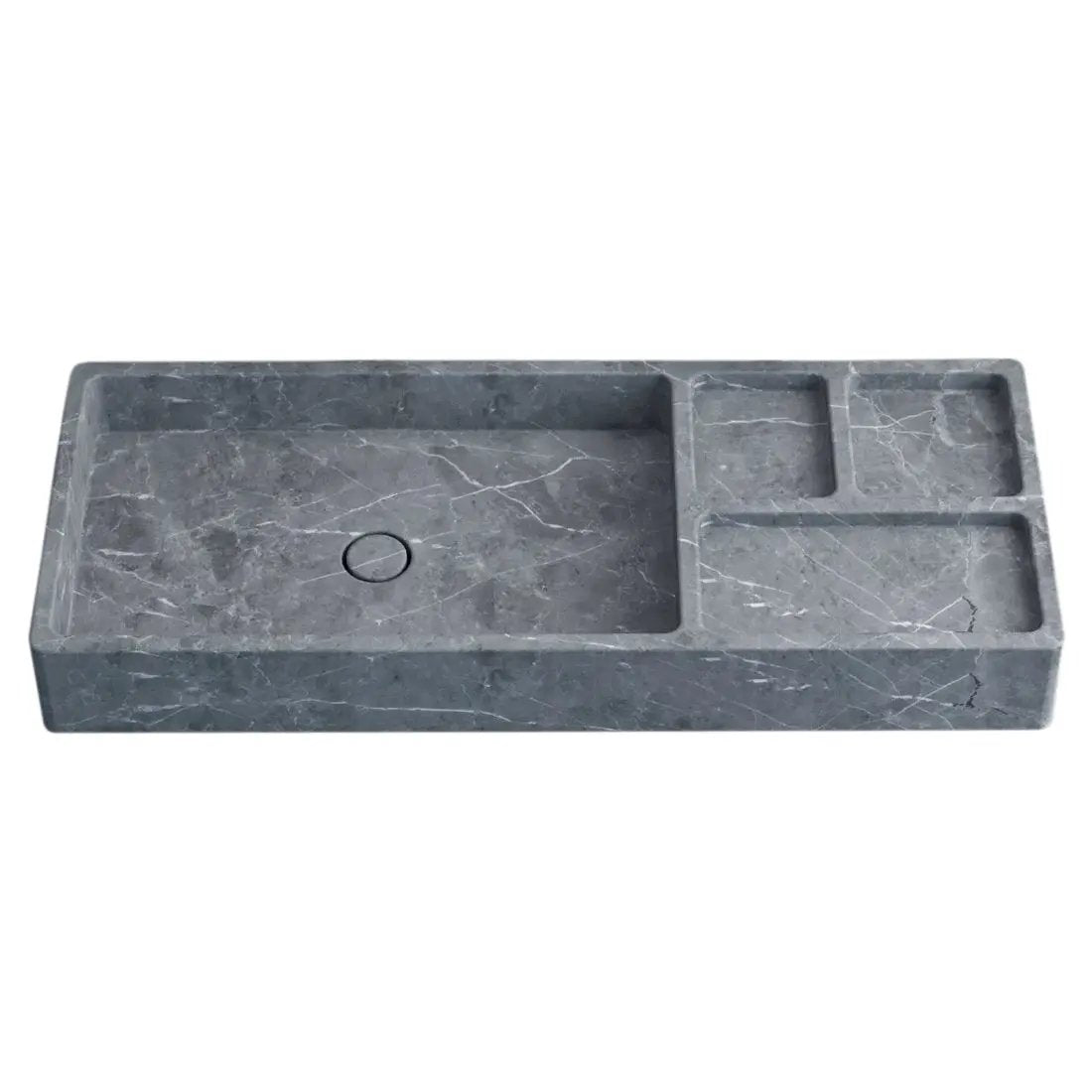 Tundra Gray Marble Wall Mount Rectangular Sink Handcrafted Modern Design 40x16x5 by GobekDesign