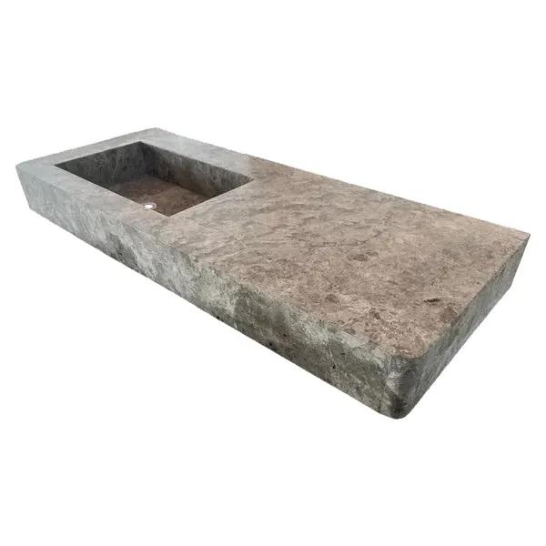 Tundra Gray Marble Wall Mounted Rectangular Vanity Sink 48x20 by GobekDesign