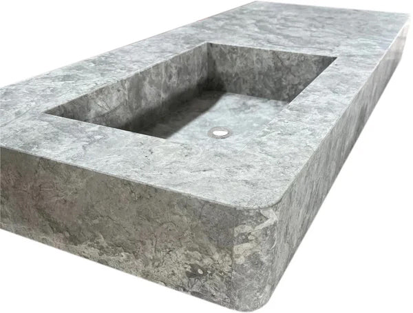 Tundra Gray Marble Rectangular Wall-mount Vanity Top Sink (W)20" (L)48" (H)5" by GobekDesign