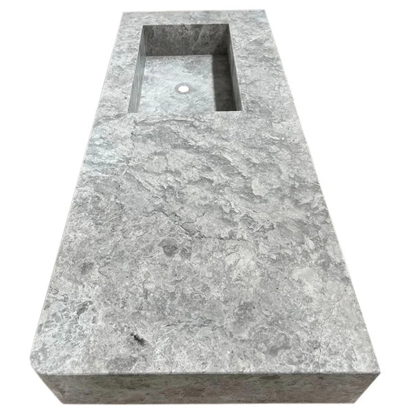 Tundra Gray Marble Rectangular Wall-mount Vanity Top Sink (W)20" (L)48" (H)5" by GobekDesign