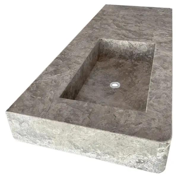 Tundra Gray Marble Wall Mounted Rectangular Vanity Sink 48x20 by GobekDesign