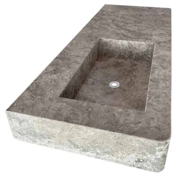 Tundra Gray Marble Rectangular Wall-mount Vanity Top Sink (W)20" (L)48" (H)5" by GobekDesign