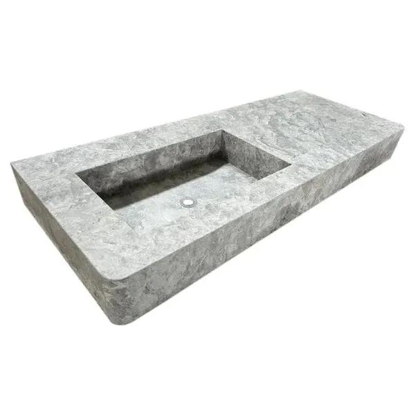 Tundra Gray Marble Wall Mounted Rectangular Vanity Sink 48x20 by GobekDesign