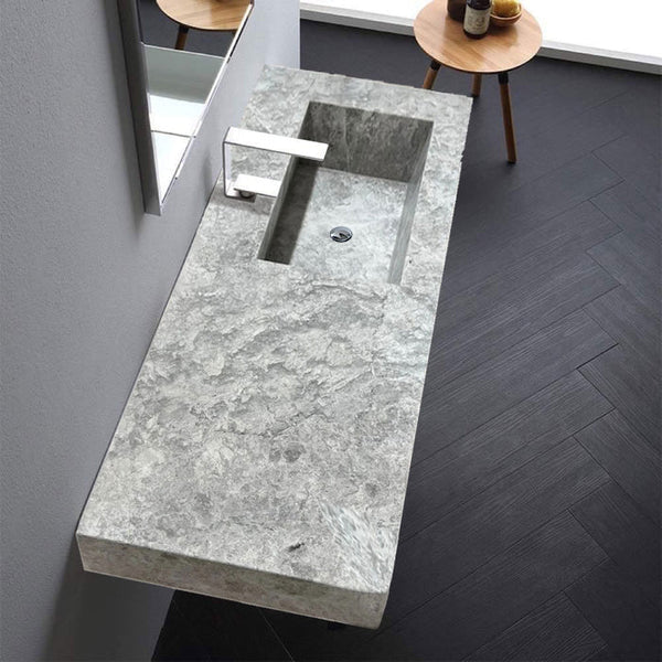Tundra Gray Marble Rectangular Wall-mount Vanity Top Sink (W)20" (L)48" (H)5" by GobekDesign