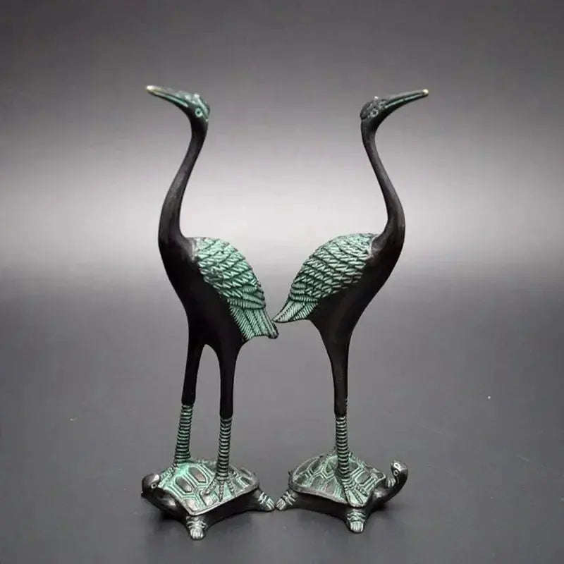 Antique Crane & Turtle Statue Set for Luxury Home & Office Decor by House Of Avana