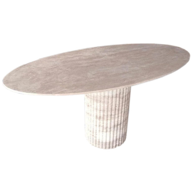 Tuscany Beige Travertine Vein-cut Oval Shape Coffee Table Fluted Leg (W)24" (L)50" (H)23" by GobekDesign