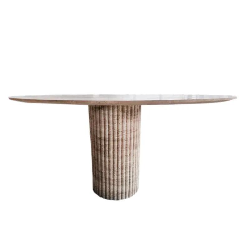 Tuscany Beige Travertine Handcrafted Oval Coffee Table Fluted Legs 24x50 by GobekDesign