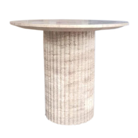 Tuscany Beige Travertine Vein-cut Oval Shape Coffee Table Fluted Leg (W)24" (L)50" (H)23" by GobekDesign
