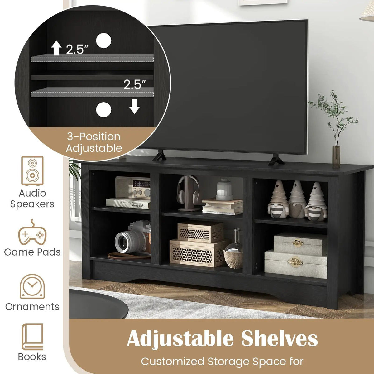TV Stand for up to 65 Inch Flat Screen TVs with Adjustable Shelves for 18 Inch Electric Fireplace (Not Included), photo 18 of 24