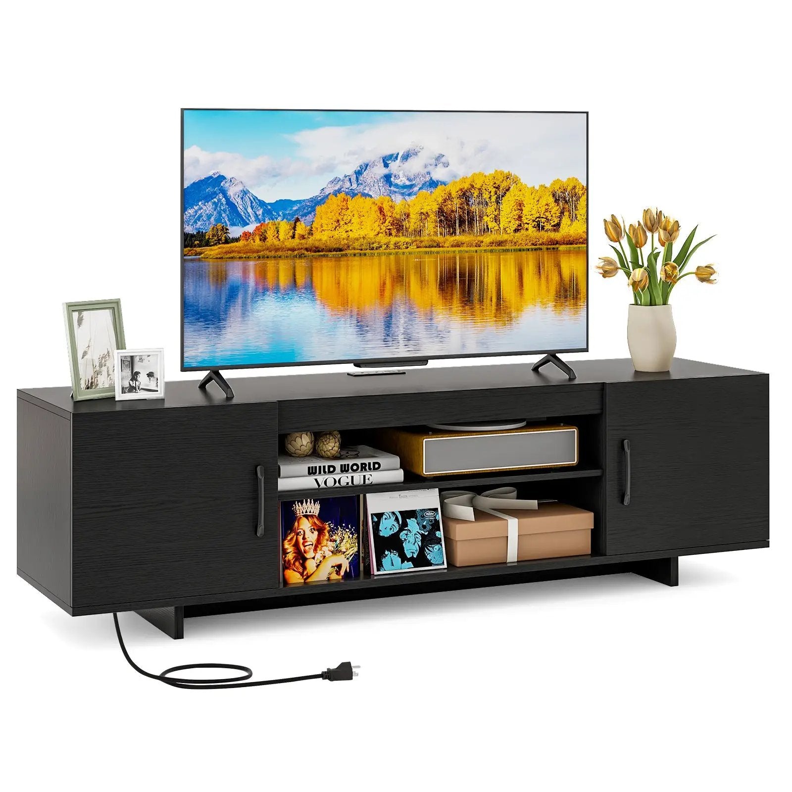 TV Stand with Power Outlet and 2 Cable Holes for 65 Inch TVs by DirectDeals
