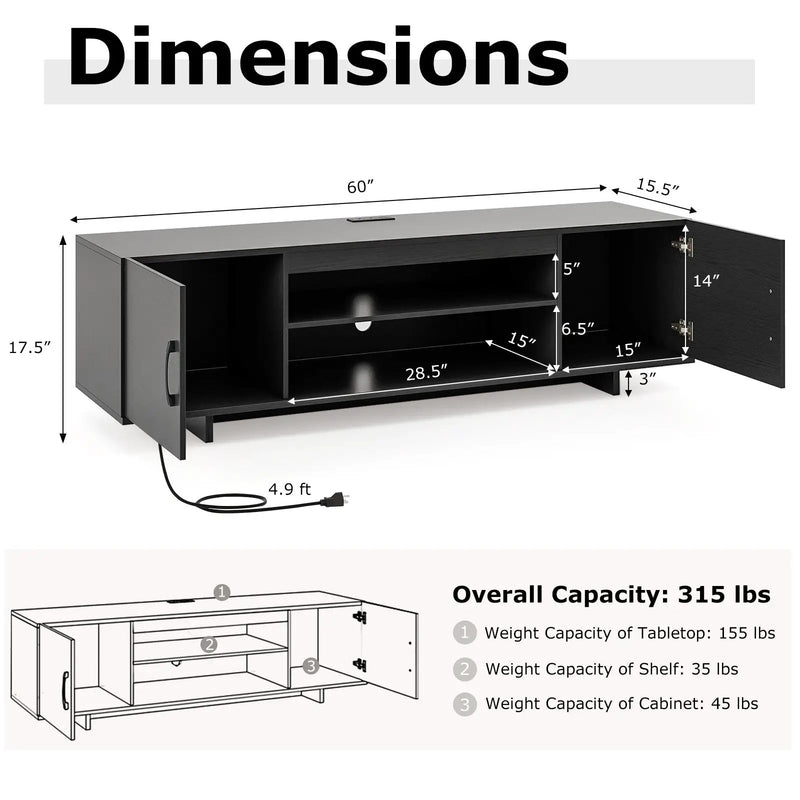 TV Stand with Power Outlet and 2 Cable Holes for 65 Inch TVs by DirectDeals