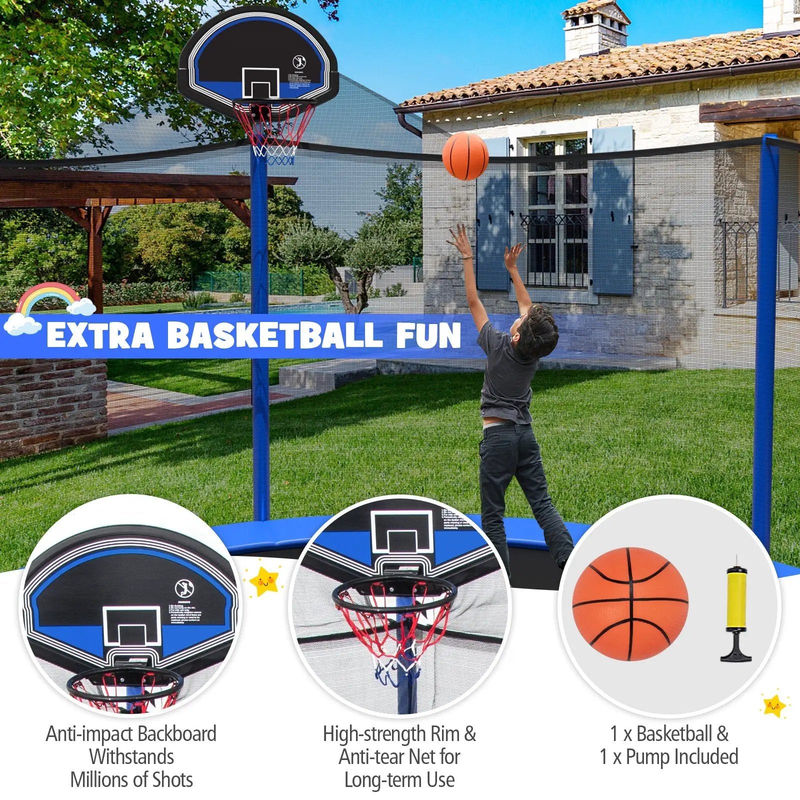12/14/15/16 Feet Outdoor Recreational Trampoline with Enclosure Net-14 ft by DirectDeals