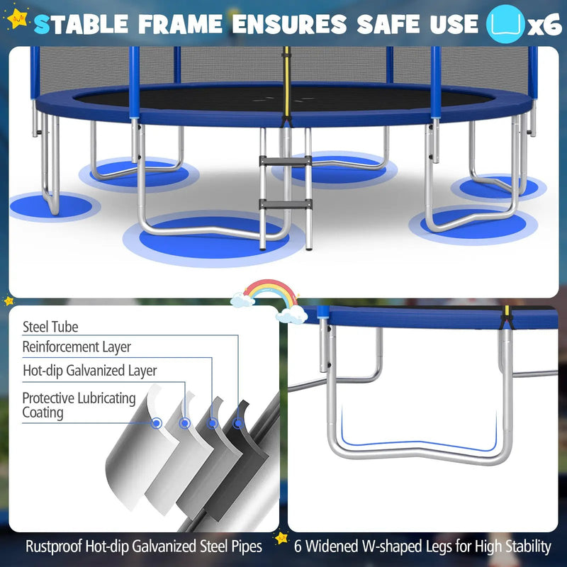 12/14/15/16 Feet Outdoor Recreational Trampoline with Enclosure Net-14 ft by DirectDeals