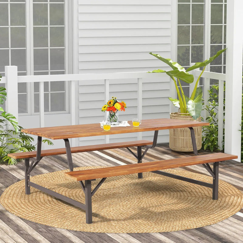 6-Person Outdoor Picnic Table and Bench Set with 2 Inch Umbrella Hole by DirectDeals