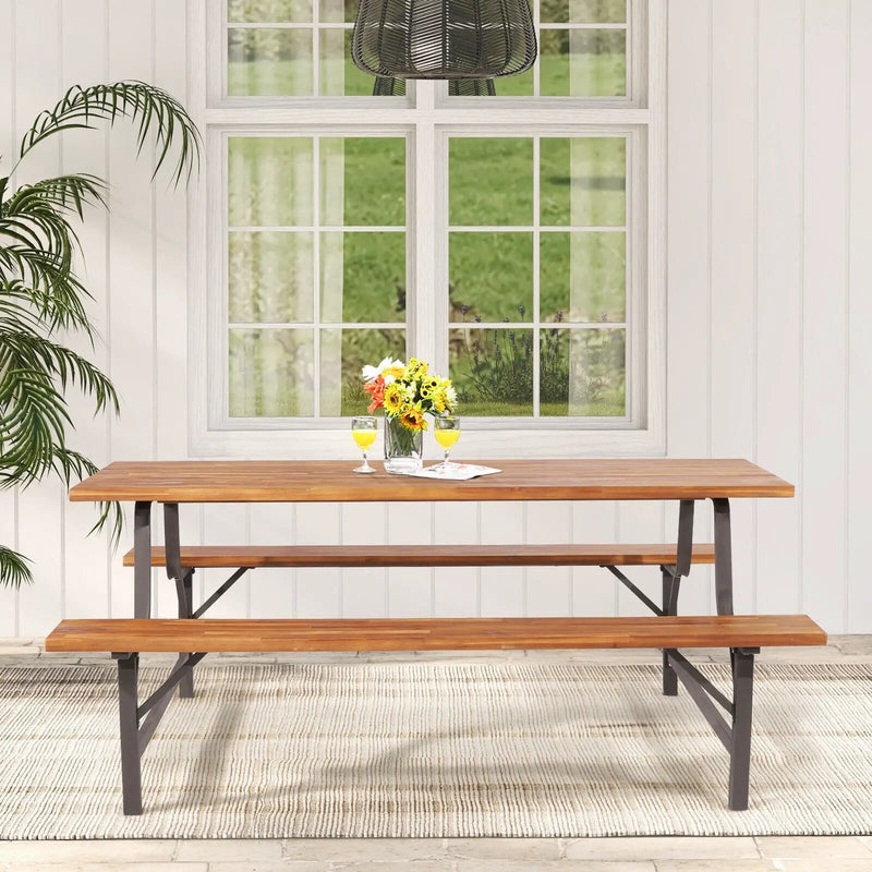 6-Person Outdoor Picnic Table and Bench Set with 2 Inch Umbrella Hole by DirectDeals
