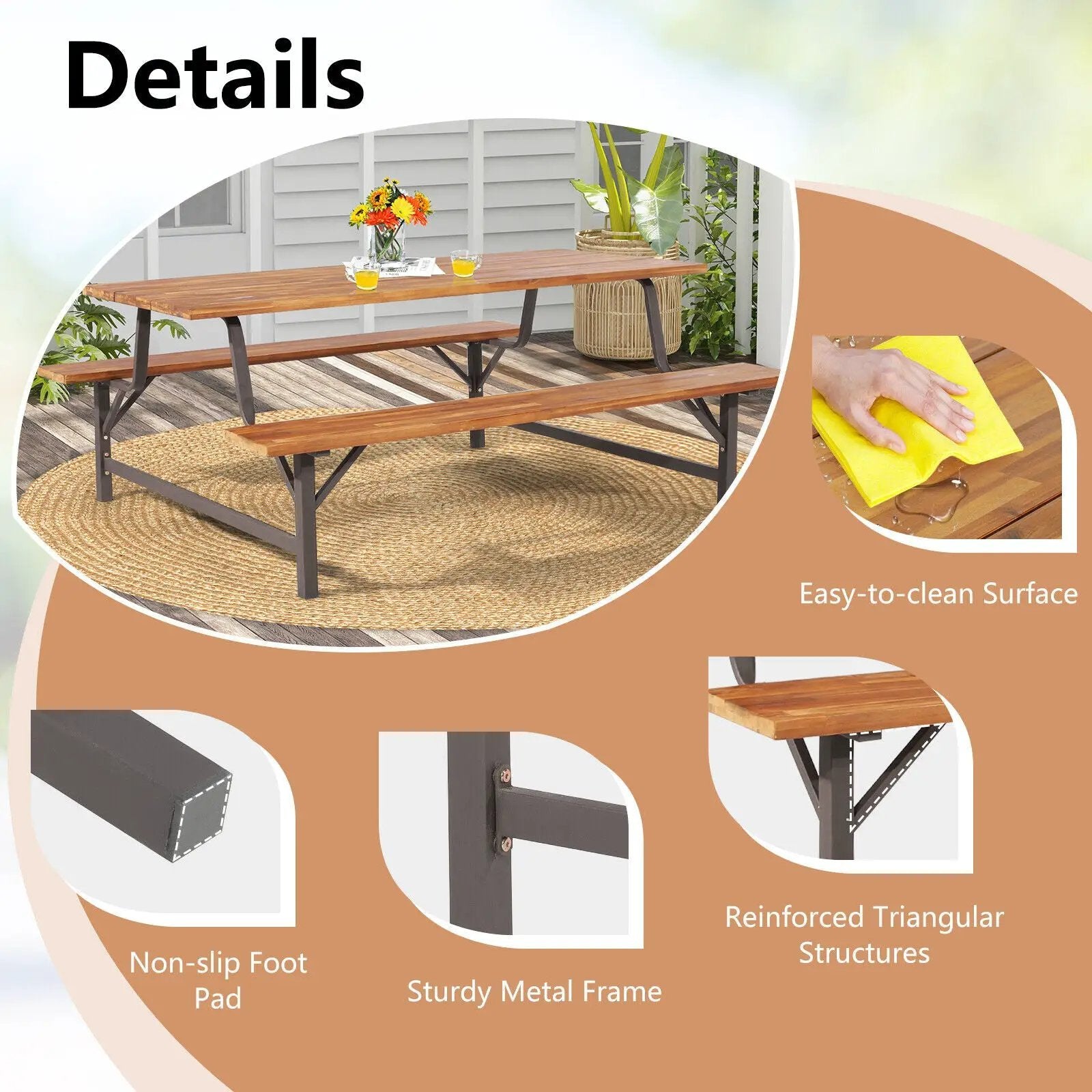 6-Person Outdoor Picnic Table and Bench Set with 2 Inch Umbrella Hole by DirectDeals