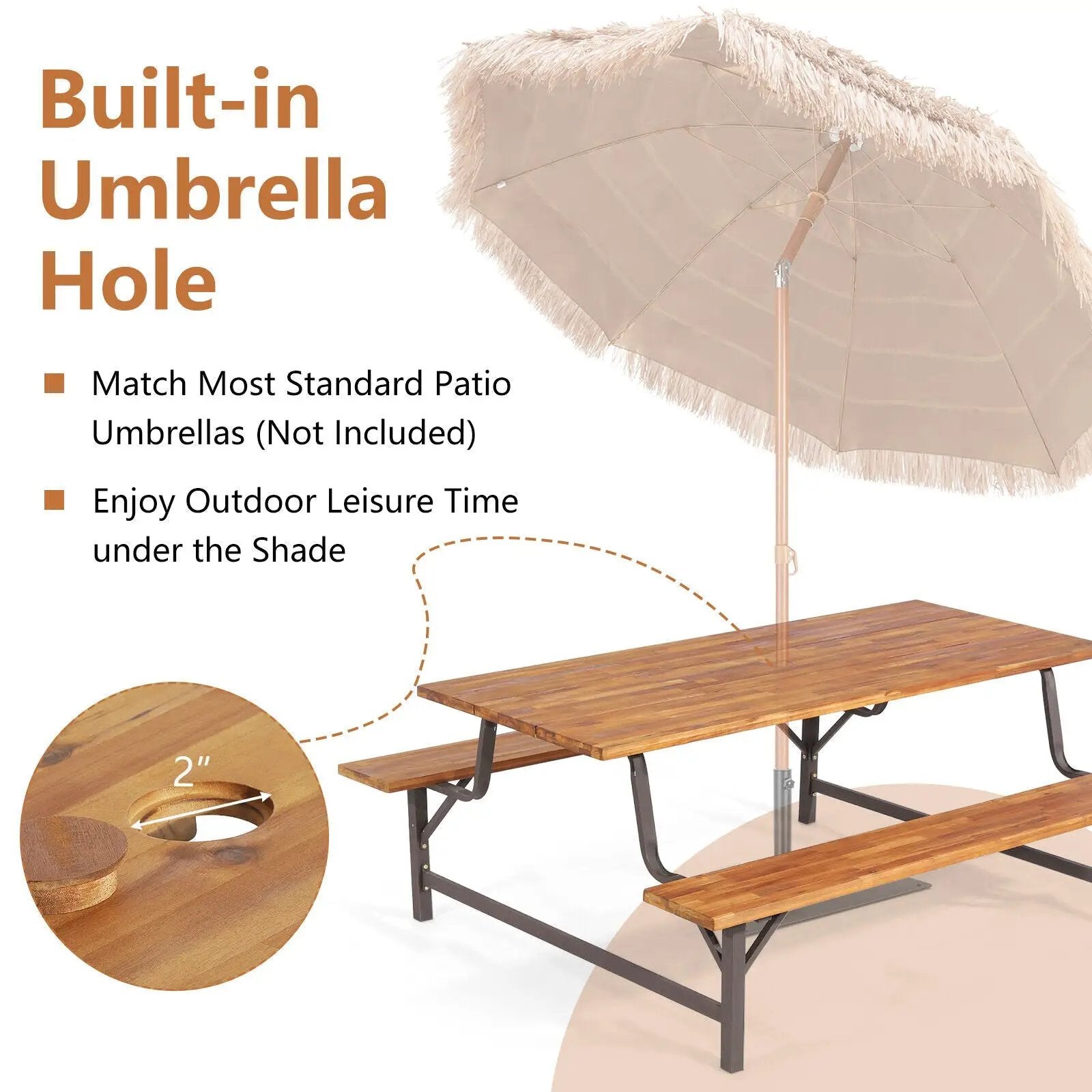 6-Person Outdoor Picnic Table and Bench Set with 2 Inch Umbrella Hole by DirectDeals