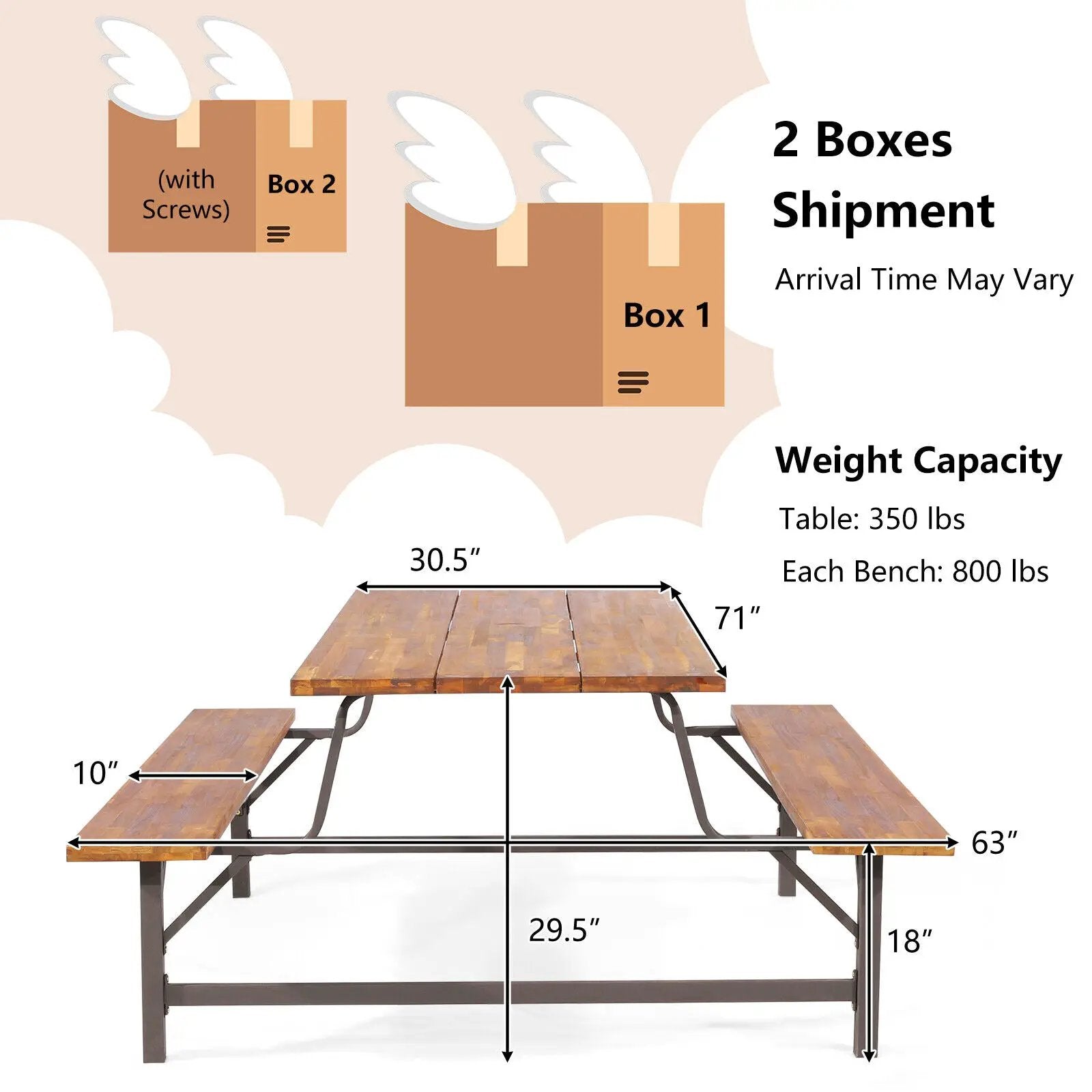 6-Person Outdoor Picnic Table and Bench Set with 2 Inch Umbrella Hole by DirectDeals