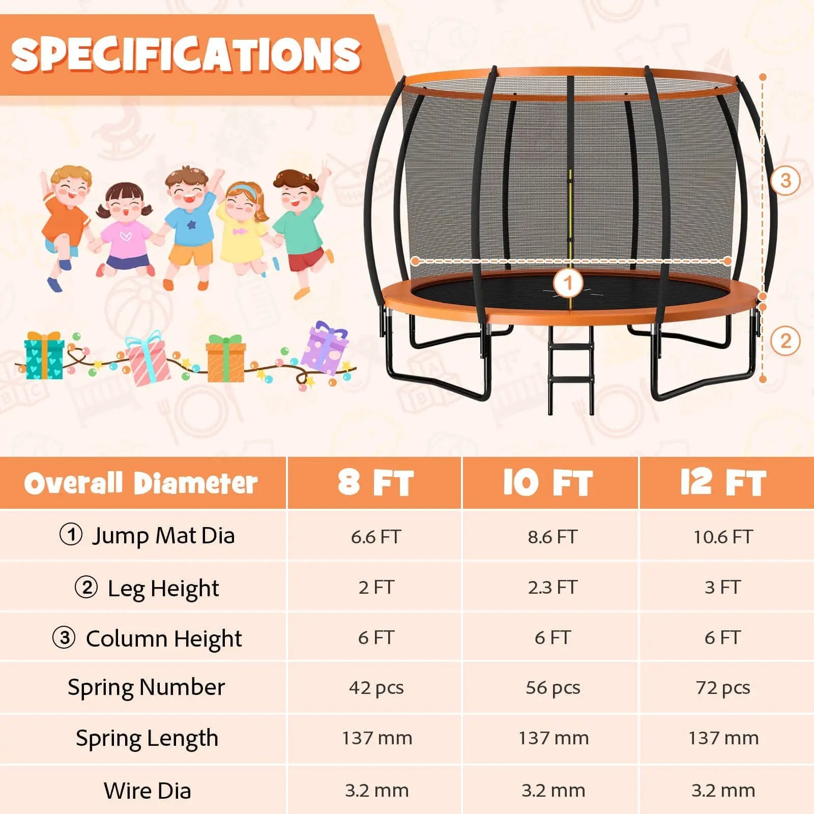 12FT ASTM Approved Recreational Trampoline with Ladder by DirectDeals