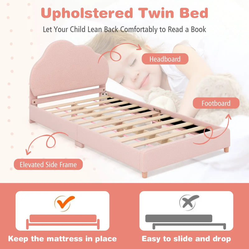 Twin Bed Frame with Height-Adjustable Headboard and Sturdy Wooden Slats by DirectDeals