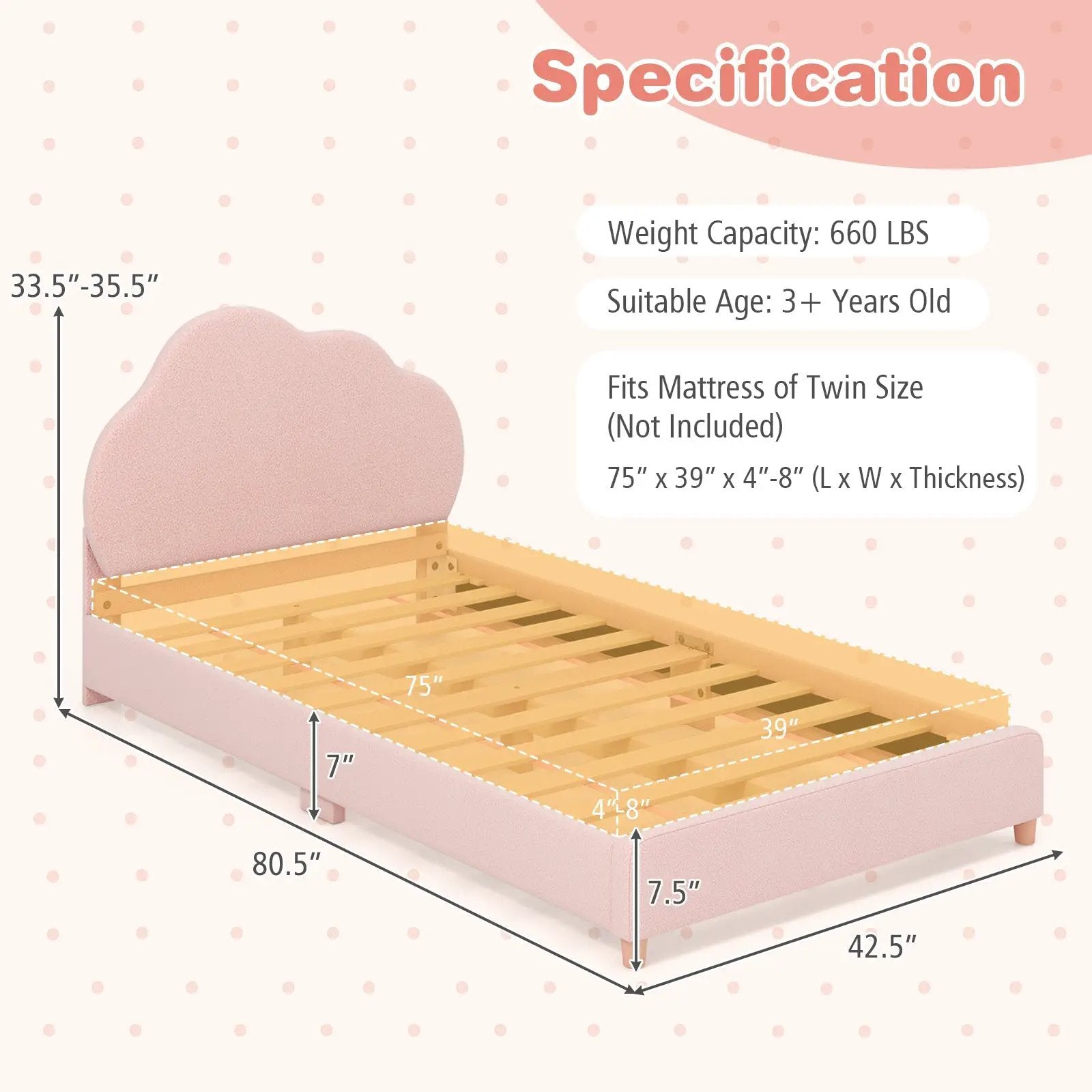 Twin Bed Frame with Height-Adjustable Headboard and Sturdy Wooden Slats by DirectDeals