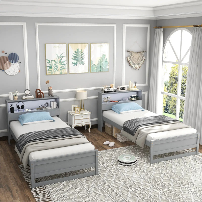 Twin Size Bed Frame with Storage Headboard and Charging Station by DirectDeals