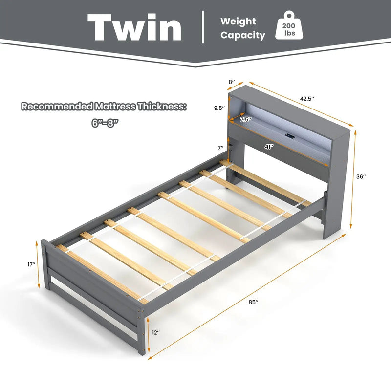 Twin Size Bed Frame with Storage Headboard and Charging Station by DirectDeals